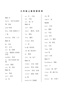 上教版(牛津)三年级上册英语单词表--打印版