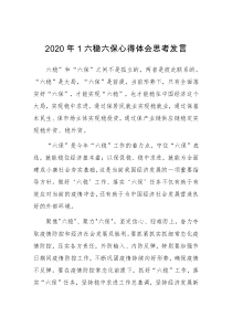 2020年1六稳六保心得体会思考发言