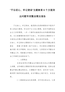 “不忘初心、牢记使命”主题教育8个方面突出问题专项整治情况报告