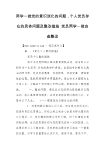 两学一做党的意识淡化的问题，个人党员存在的具体问题及整改措施 党员两学一做自查整改