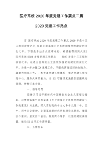 医疗系统2020年度党建工作要点三篇 2020党建工作亮点