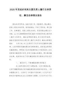 2020年党组织和其主要负责人履行主体责任、廉洁自律情况报告