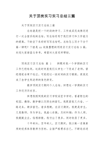 关于顶岗实习实习总结三篇