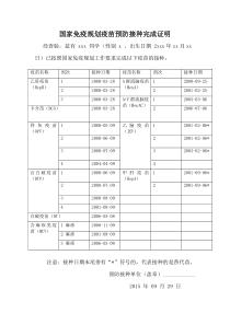 疫苗接种完成证明