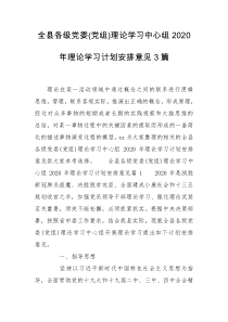 全县各级党委(党组)理论学习中心组2020年理论学习计划安排意见3篇