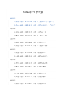 2020年24节气表