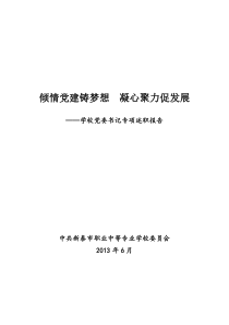 2013年新泰职业中专党委书述职报告