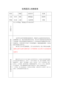 优秀团员入党推荐表填写模板