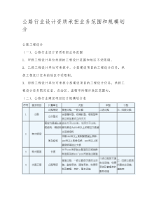 公路行业设计资质承担业务和规模划分