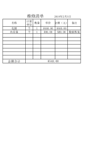 维修清单模板