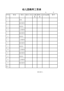 幼儿园教师工资表