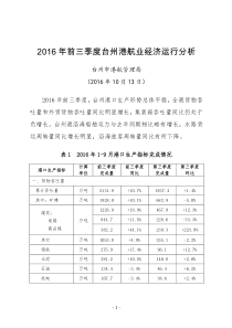 2016年前三季度台州港航业经济运行分析