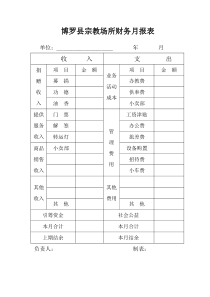 宗教场所财务月报表