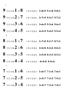 一年级数学2-9的组成分解口诀