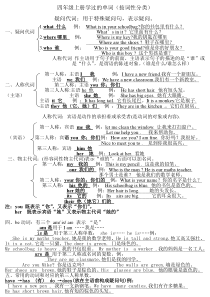 人教版小学四年级上英语学常用的单词及句子