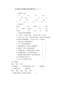 五年级下册期末考试卷语文(五套)