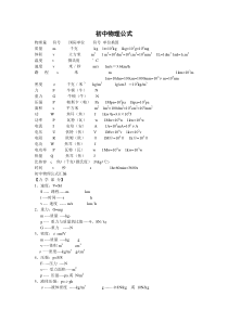 初中物理公式大全(人教版)