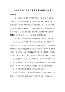 我国中小企业建立企业文化应注意的问题及对策