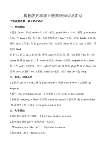 冀教版五年级上册英语知识点汇总