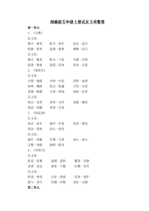 部编版五年级上册近反义词整理