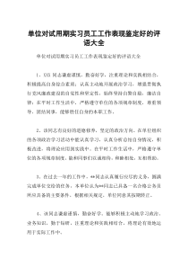 单位对试用期实习员工工作表现鉴定好的评语大全