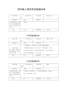 新教科版四年级上册科学实验通知单