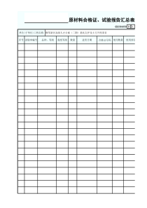 原材料合格证、试验报告汇总表