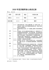 2020年教师党员各种谈心谈话记录-教师党员谈心记录2020