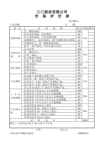 市场评价表