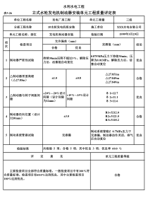 表3.26 立式水轮发电机制动器安装单元工程质量评定表（例表）