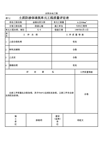 表7.2 土质防渗体填筑单元工程质量评定表（例表）