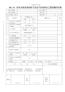 表3.33卧式水轮发电机转子及定子安装单元工程质量评定表