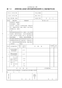 表7.8沥青混凝土面板与刚性建筑物连接单元工程质量评定表