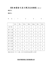 寝室卫生安排表懒人版(适合4-8人寝)