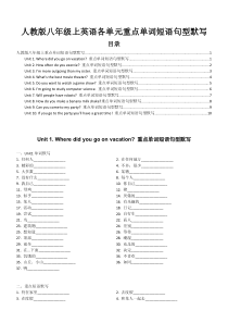 人教版八年级上英语各单元重点单词短语句型默写