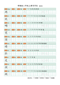 部编版二年级语文上册写字表(250个生字)