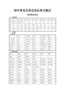 初中常见化学式及化学方程式大全