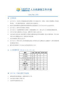 人力资源部工作月报