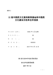 中医药文化建设示范单位申报表