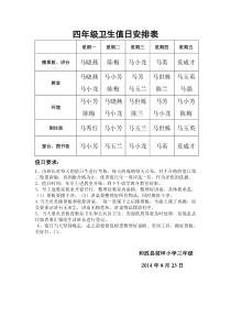 四年级卫生值日安排表