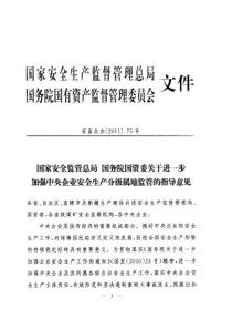 安监总办〔2011〕75号《关于进一步加强中央企业安全生产分级属地监管的指导意见》