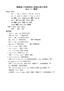 冀教版三年级英语上册重点总结