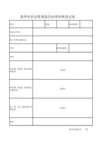 泉州市社会管理综合治理审核登记表