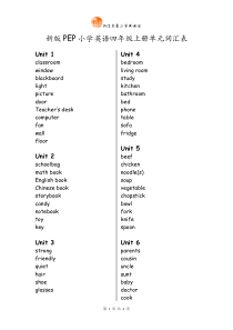新pep四年级上册-单词表(无中文)