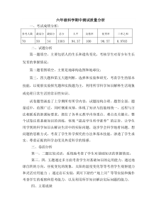 六年级上学期科学期中测试质量分析