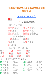 部编人教版小学二年级语文上册必背课文重点知识梳理汇总