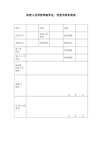 涉密人员涉密等级界定、变更申报审批表