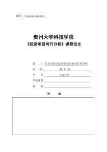 投资项目可行性分析论文最终修改版