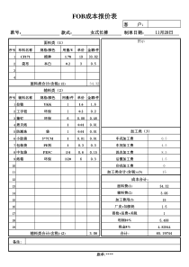 服装FOB成本报价表