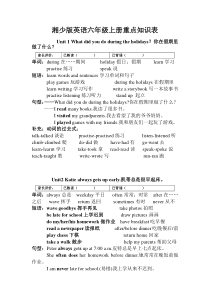 湘少版英语六年级上册重点知识表-